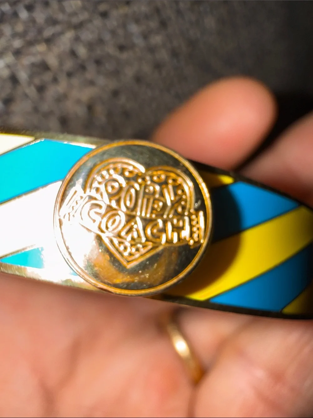 Coach POPPY Gold-Tone Bracelet with Yellow and Blue Enamel Stripes